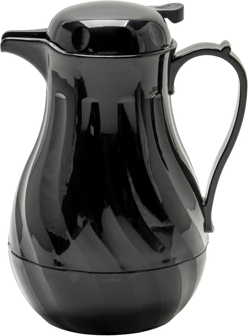 Winco 64oz Insulated Beverage Server, Push Button, Black Swirl