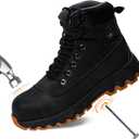 Mens work boots Composite Toe Boots for Men Genuine Leather Rubber Sole No Slip Waterproof Shoes Industrial & Construction Safety boots (Black), 9.5