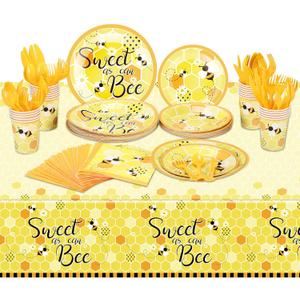 170 Pcs Bee Plates and Napkins Party Supplies Sweet As Can Bee Baby Shower Set Include Tablecloths, Plates, Napkins, Paper Cups, Knife, Fork, Spoon for Baby Shower Birthday Party Supplies, Serves 24