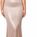 Women's Sequin Elegant Sexy Cold Shoulder Mermaid Bodycon Cocktail Evening Dress Glitter Maxi Dress (Large, Champagne)