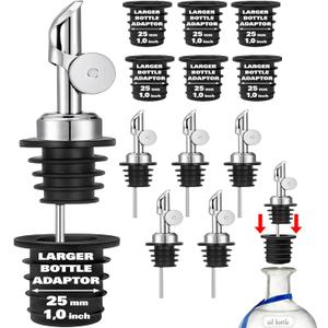 Pafusen Olive Oil Pour Spout with Adapters, Oils Pourer for Olive Oil Dispenser Bottle, Easily Turn Your Bottles into Dispensers for Liquor,Oils,Bottle Pourers (Sliver, 6 Pack Pour +Adapters)