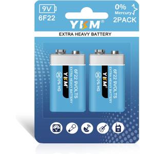 YKM 2 Pack 9V Batteries for Smoke Detector Smoke Alarm Carbon Zinc 9 Volt Battery