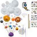 4 x Solar System Model Kit for Crafts, Solar System Project Kit Include Foam Balls, Mixing Tray, Brushes, Sticks, Flags, Stickers (58 Pack Set)