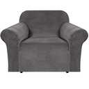 H.VERSAILTEX Stretch Velvet Armchair Cover Couch Covers 1 Cushion Chair Slipcover for Living Room Furniture Cover Crafted from Thick Comfy Rich Velour (Chair 31"-49", Gray)