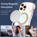 for iPhone 14 Pro Max Magnetic Case with Stand, Luxury Electroplating Shockproof Wave Curly Frame and Heart Pattern, Lens and Screen Edge Raised Protection for iPhone 14 Pro Max-White