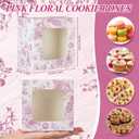 50 Pack Pink Floral Cookie Boxes with Window, Chinoiserie Small Bakery Treat Boxes for Pastry Donuts Macaroon Cupcakes, Wedding Bridal Shower Birthday Tea Party Baby Shower Favors