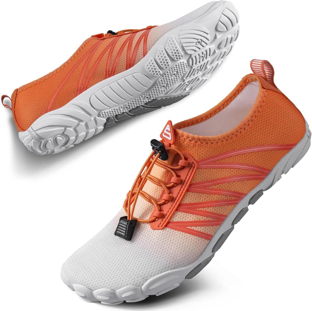 SEEKWAY Water Shoes Men Women Adult Quick-Dry Aqua Sock Barefoot for Beach Swim River Pool Lake Hiking Kayaking Surfing (1i-418 Gradient Orange White), 9 Women/8 Men