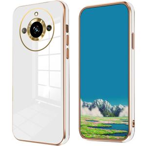 Compatible with Realme 11 Pro Plus Case Silicone Pink, Plating for Realme 11 Pro Plus Phone Case Shockproof Thin and Soft Cover (White)