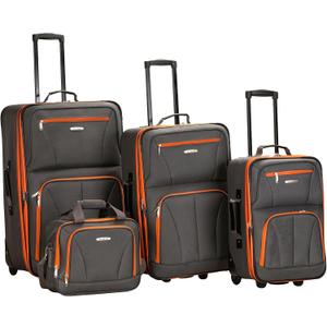 Rockland Fashion Softside 4 Piece Luggage Set, Expandable, (14" Tote/19"/24"/28"), Charcoal