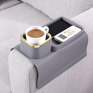 HMASYO Couch Cup Holder Tray - Silicone Sofa Armrest Table Couch Drink Holder and Tray Organizer for Remote Snacks Cellphone, Anti-Spill Anti-Slip Design, Gifts for Family Mom Dad Grandma (Grey)