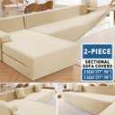ZNSAYOTX Sectional Couch Covers, Stretch Jacquard Slipcovers with Elastic Bottom for L-Shape Sectional Sofa, 2 Pcs Pet Friendly Modular Sofa Protector (3 Seat Couch + 3 Seat Chaise, Light Beige)