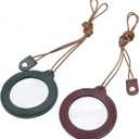 Wealrit 2 Pcs Vintage Leather 10X Magnifiers Necklace Portable 48mm Diameter Magnification Lens Glass Pendant(Burgundy, Dark Green)