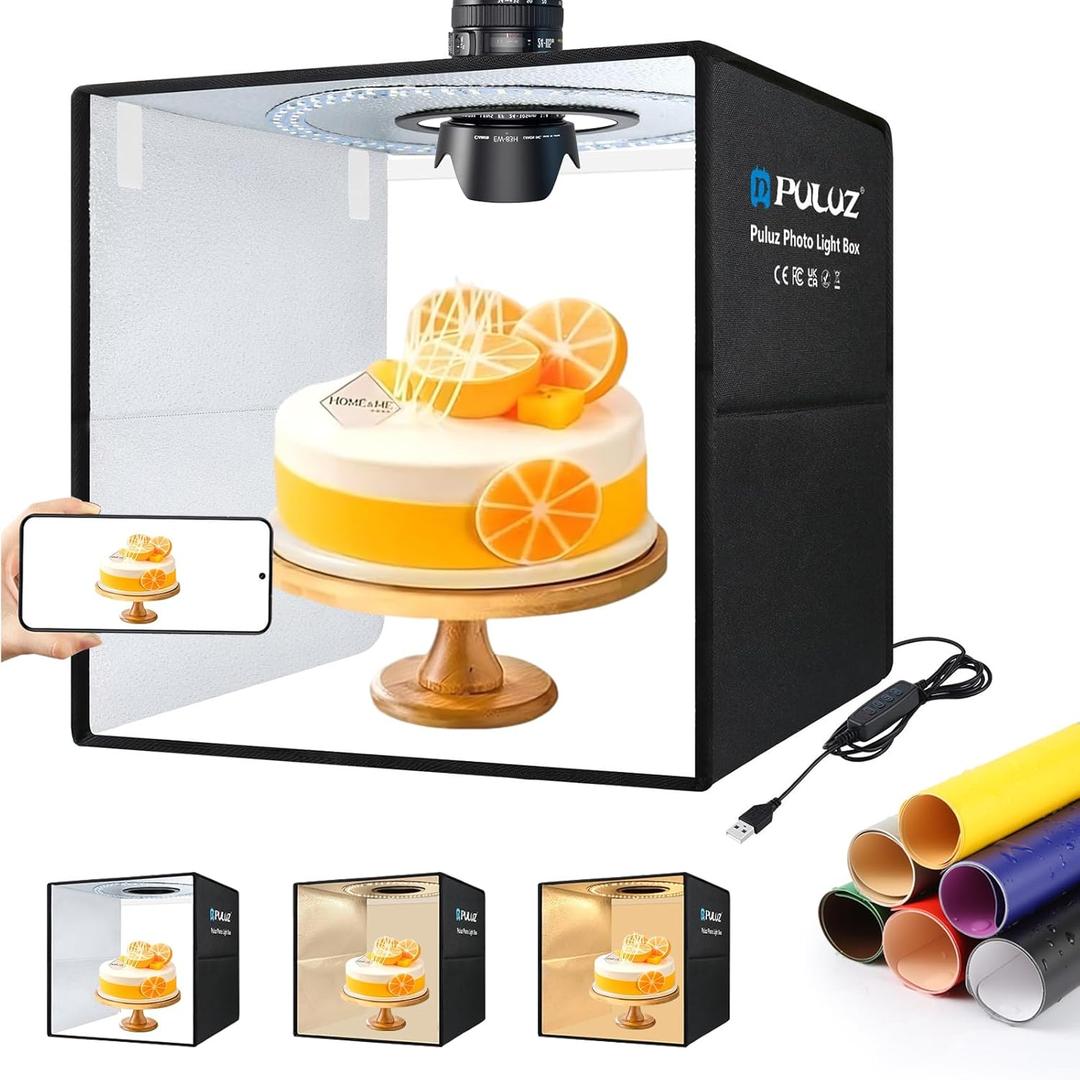 PULUZ 16x16 Inch High CRI95 Dimmable Light Box, 144 LED Photo Studio Lighting Kit with 6 Backdrops, Portable Shooting Tent for Product Photography