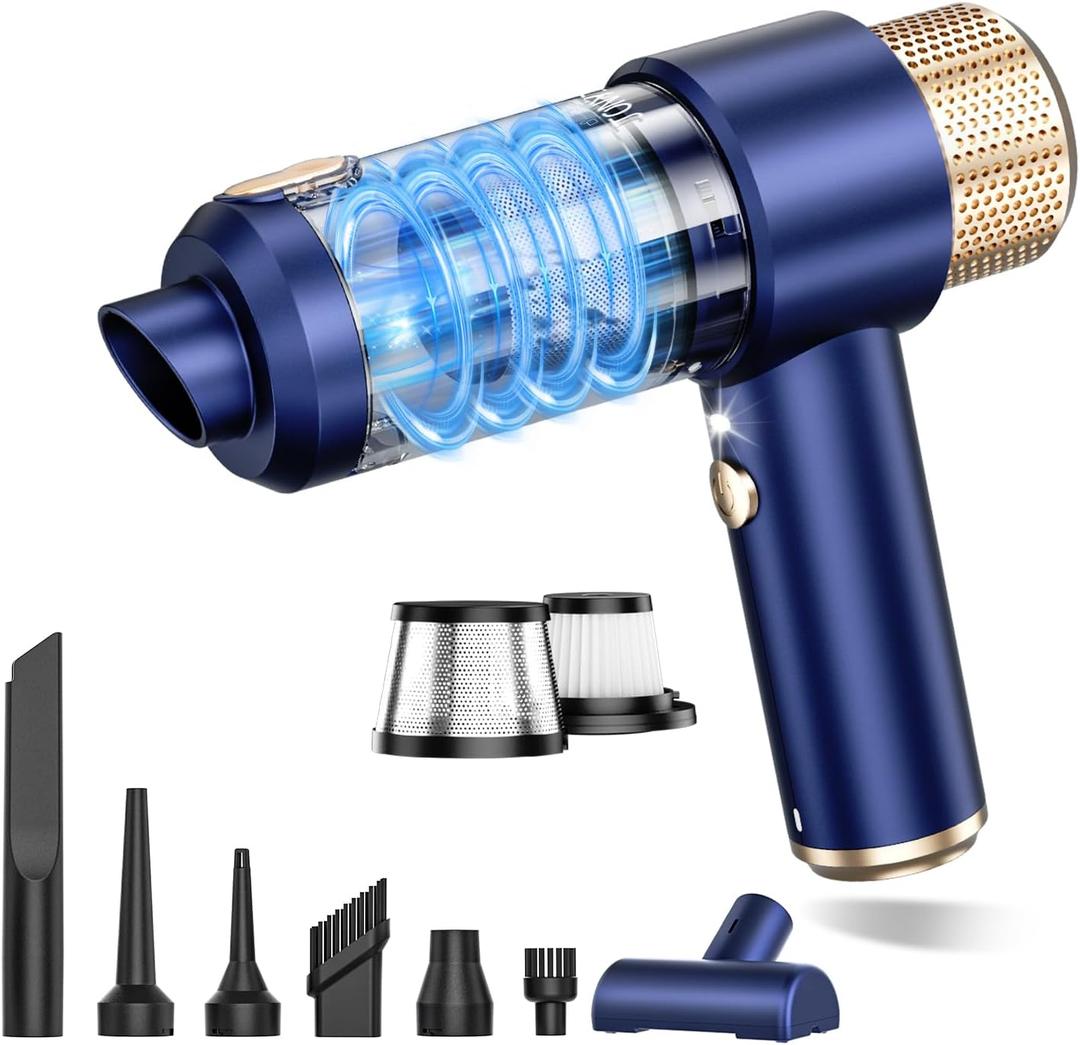 2 x Handheld Car Vacuum Cleaner, 16000PA Hand Held Vacuum Portable Cordless, 2 in 1 Air Duster and Vacuum Cleaner with LED Light, Multi-Nozzles, 120W High Power Mini Vacuum for Home, Pet, Office
