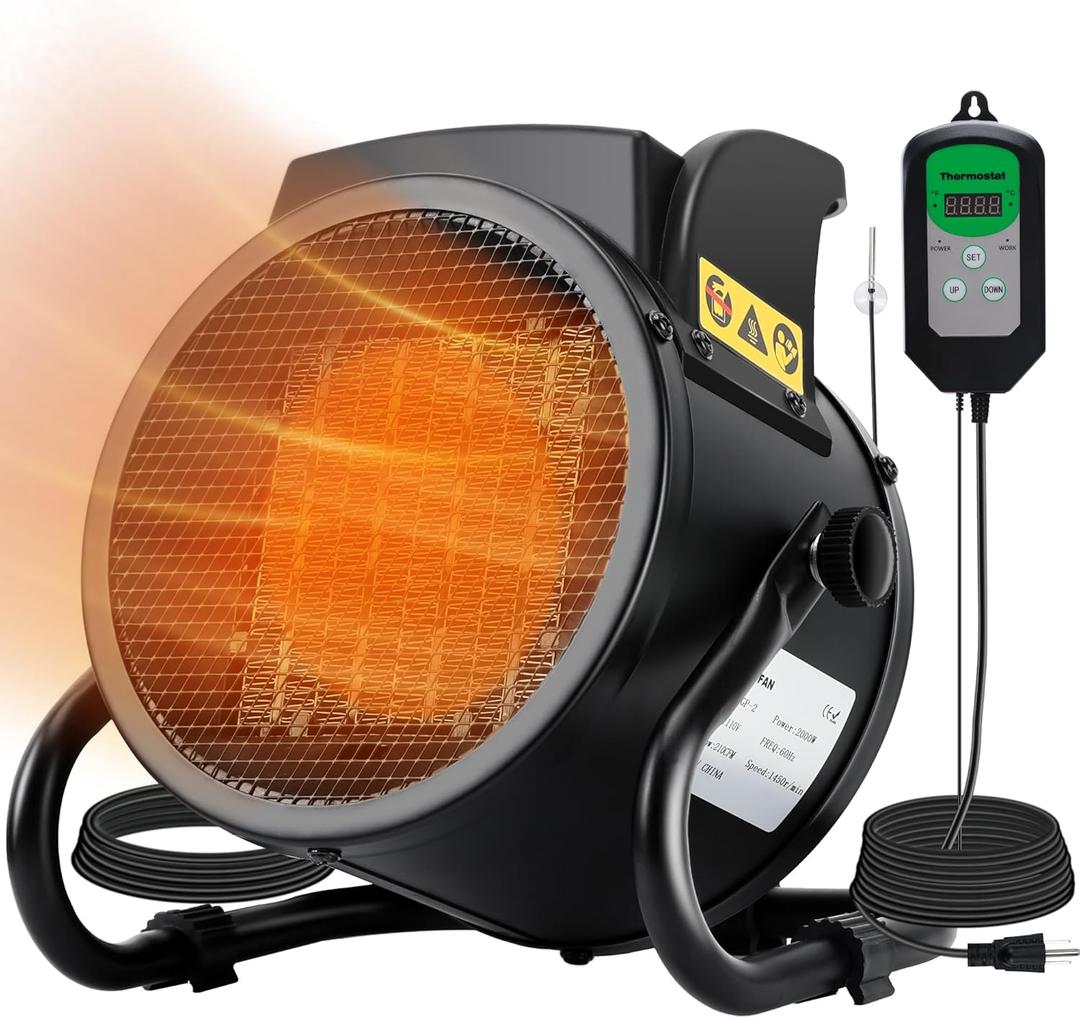 Greenhouse Heater with Thermostat, Auto Temperature Control Kit with Digital Display, Fast Heating, Overheat Protection, for Grow Tent, Greenhouse, Flower Room, Patio, Winter Plants (Black)