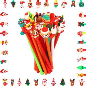 25 Pack Christmas Pens Bulk - Multestyle Cartoon Design Holiday Pens, Featuring Santa Claus, Snowman, Reindeer & Xmas Tree Patterns