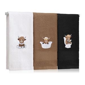 3 Pcs Bathroom Towels, Black, White, Grey