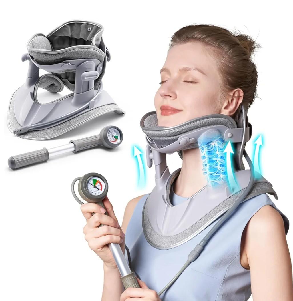 Cervical Neck Traction Device, Adjustable Cervical Traction Device with 3 Power Traction, 8 Airbag Support for Neck Pain Relief Neck Stretcher Air Pump Neck Brace