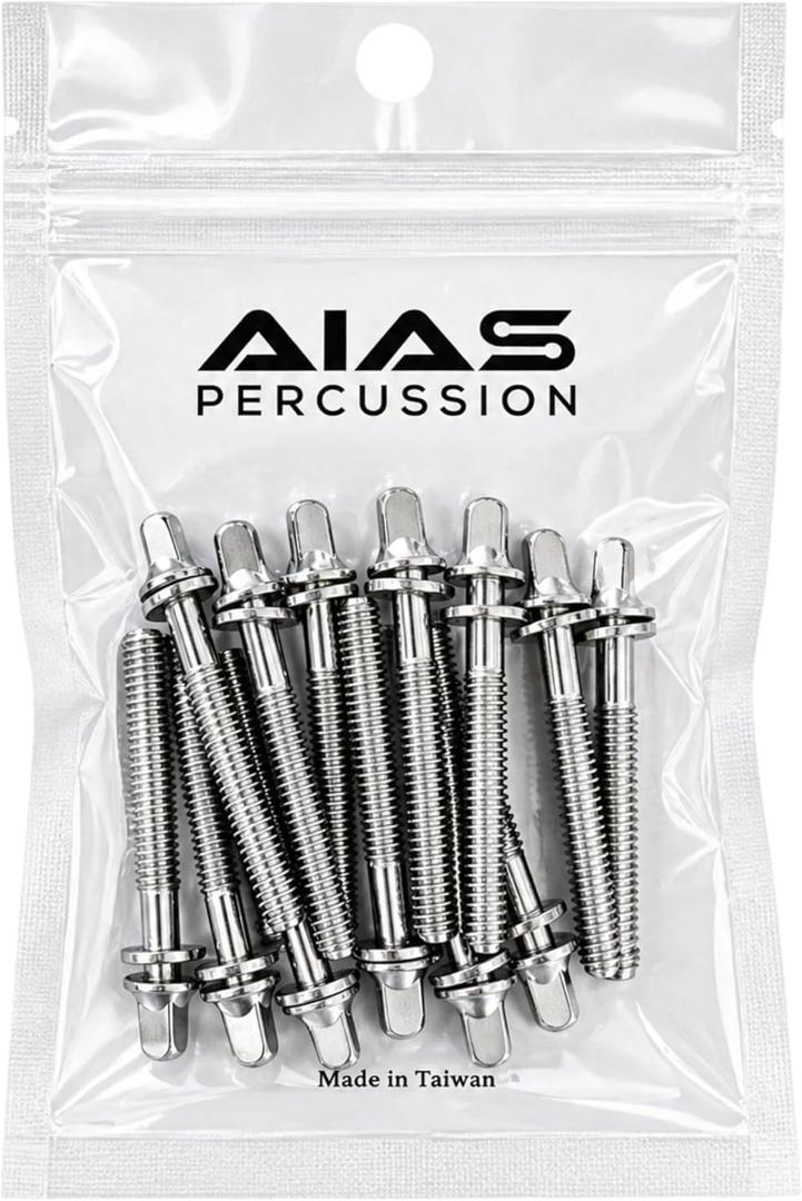 AIAS 3 1/2 Inch (89mm) Chrome Plated Drum Tension Rods 12 Pack with Washers | Replacement Tuning Screws for Snare and Tom Drums