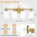 4-Light Brushed Gold Bathroom Vanity Light, Modern Vanity Lights, 23 Inch | 23'' Vanity Light Over Mirror with White Glass Shades, E26 Base Bathroom Wall Light Fixtures for Bathroom Hallway Living Room