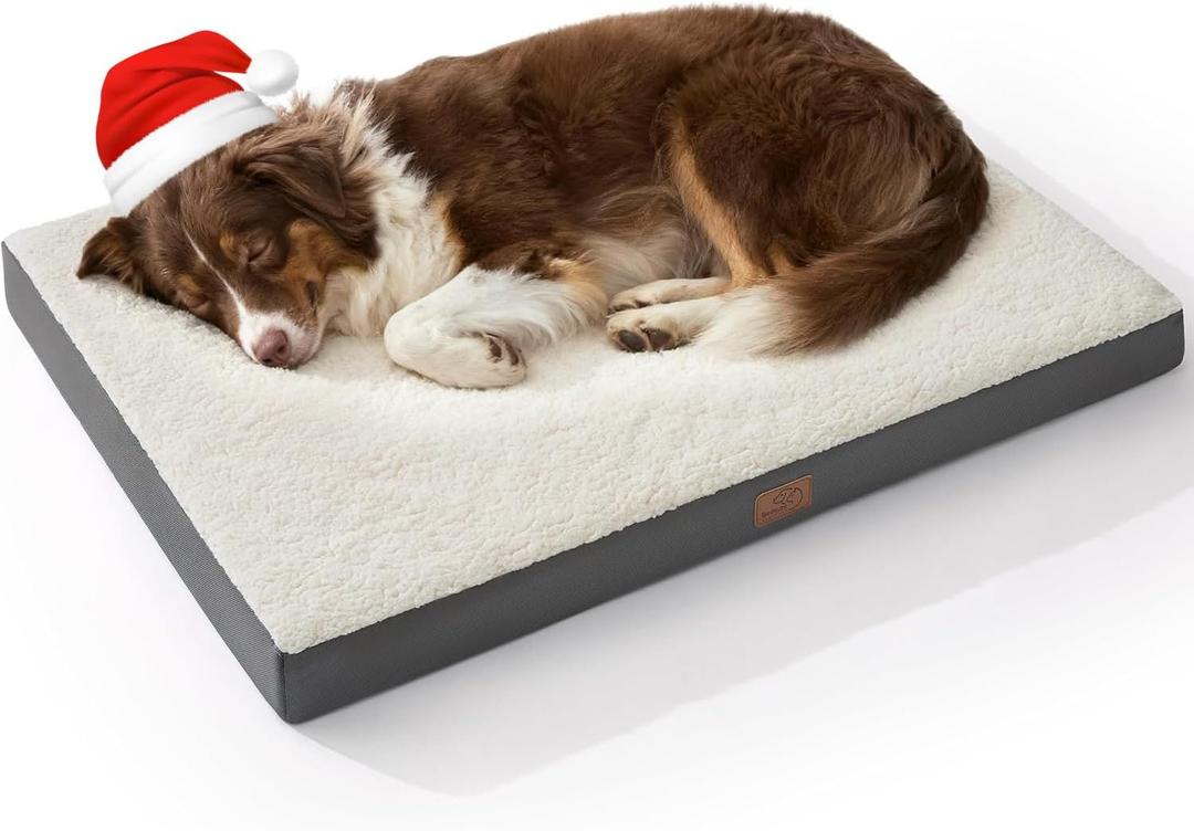 Bedsure Dog Beds Large Sized Dog - Comfy Flat Pet Beds with Removable Washable Cover, Orthopedic Egg Crate Foam Puppy Mat, Suitable for Pet Up to 65 lbs (36"L x 27"W x 3"Th, Grey)