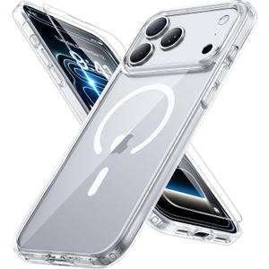Miracase Magnetic for iPhone 17 Pro Case 6.3" with Screen Protector, [Compatible with MagSafe] Military-Grade Protection, Anti-Fingerprint, Slim Thin Phone Case for 17 Pro Cover, Clear