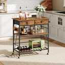 HOOBRO Kitchen Island with Storage, Rolling Island Cart for Kitchen with 2 Drawers & Outlet, 3 Tier Coffee Station and Microwave Stand, Kitchen Island Table for Home, Rustic Brown BF08UZD01, 18.9"L x 35.4"W x 37.8"H