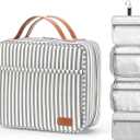 Bosidu Hanging Travel Toiletry Bag,Large Capacity Cosmetic Travel Toiletry Organizer for Women with 4 Compartments & 1 Sturdy Hook,Perfect for Travel/Daily Use/Christmas (11.22 x 9.4 x 1.13 in) M-grey