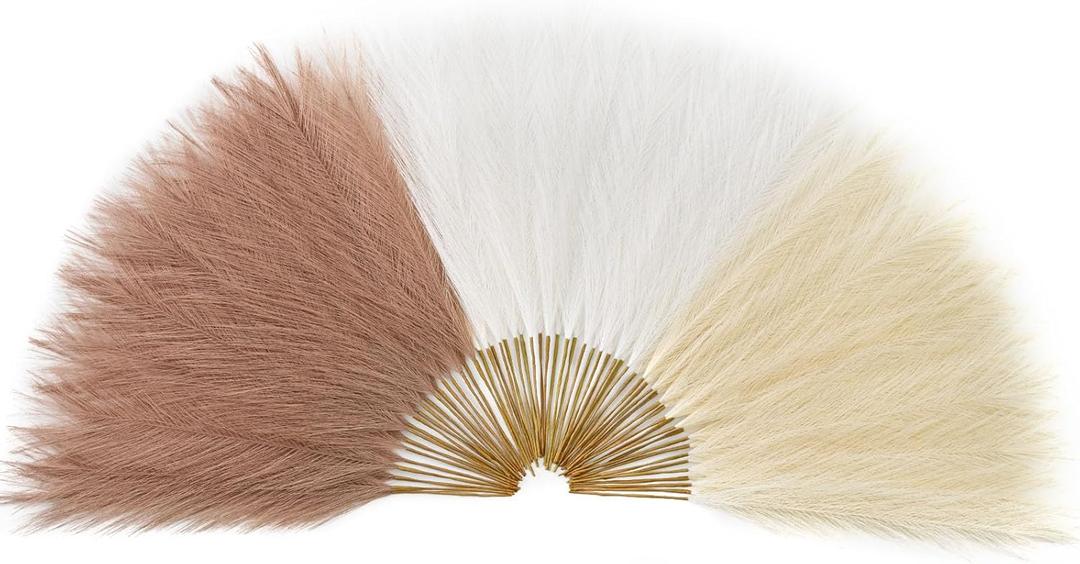 Serwalin pcs Pampas Grass Decor, .Inch Pampas Grass Home Decor, Faux Pampas Grass Bulk Boho Decor, Artificial Fake Flowers Fluffy, Vase Filler Faux Pampas Decoration Ivory Beige Sand