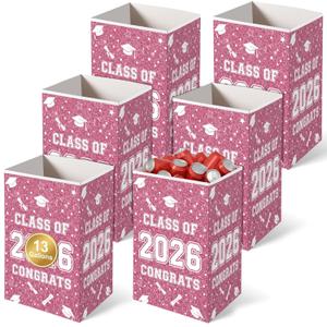 Tinlade 6 Pack 2026 Pink White Graduation Decoration 13 Gallon Disposable Trash Cans for Parties Class of 2026 Garbage Pop up Trash Can Home Recycle Bins Waterproof Foldable for Graduation Party