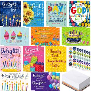 24 Pack Religious Christian Birthday Cards Bulk with Scripture Bible Verse Christian Blessings 4.5 x 6.2 inch Religious Birthday Cards with Envelopes and Stickers(Classic Style)