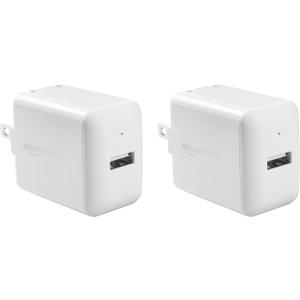 Amazon Basics 12W One Port USB-A Wall Charger (2.4A) for Phones (iPhone 15/14/13/12/11/X, Samsung, and more), Pack of 2, White