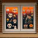 5 x Dia de Los Muertos Decorations, Day of The Dead Window Clings, Halloween Window Stickers, Mexican Fiesta Party Decor, Sugar Skull Skeleton Musical Decals, 9 Sheets
