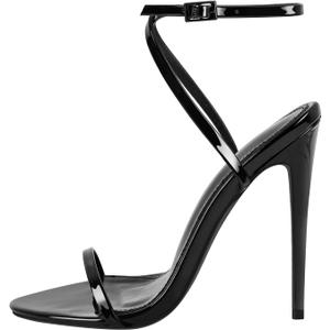 Strappy High Stiletto Heels, Ankle Strap Buckle Heeled Womens Sandals, Sexy Comfort Open Round Toe Heels for Daily Party Dress (8, Black)