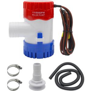 HXH 1100GPH bilge pump kit for boats 12V, Thru-Hull Fitting, 2Pcs Stainless Steel Hose Clamps,1-1/8 Inch Dia Gray Kink-free Flexible PVC Hose, Well Boat Bilge Pump Kit for Speedboats, Yacht Bilge Kit