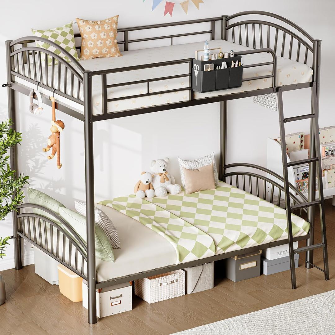 Decofy Metal Bunk Bed Twin Over Twin with Storage Bag, 2 Twin Size Beds with Safety Guard Rails and Anti-tip Nails for TeenagerGirls or Boys Black | Convertible Ladder, With Storage Bag
