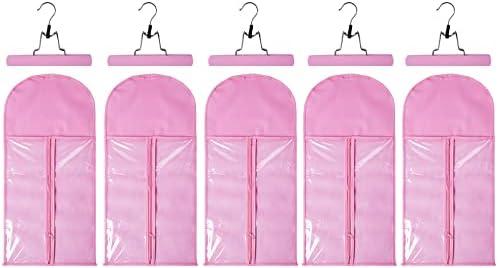 10pcs Wig Storage Bags with 10pcs Wooden Hangers Hair Extensions Carrier Holder Dustproof Case Pouch Beauty Hair Salon Organizer for Daily Use & Travel (Pink Wig Bags+Pink Hangers)