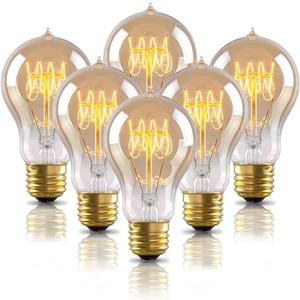Warm Edison Light Bulbs, 60 Watt A19 Vintage Incandescent Light Bulbs, Dimmable Yellow Old Fashioned Amber Light Bulbs, 2100K Warm White, E26 Base, 6 Pack