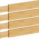BAMEOS 4" High Drawer Dividers Bamboo Separators Organization Expandable Organizers for Kitchen Bedroom Bathroom Dresser Office 4-pack (Natural)
