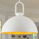 Large Pendant Light for Kitchen Island, 17.7" Matte White and Gold Vintage Industrial Hanging Lamp, Adjustable Height Textured Dome Hanging Light Fixture for Living Dining Room Hallway Sink