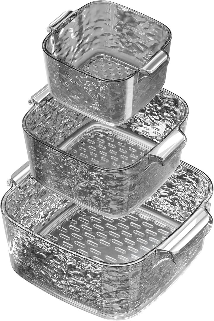 Taiuloo 6-Piece Colander Strainer Bowl Set, BPA-Free Plastic Fruit & Vegetable Washing Basket, Kitchen Colanders & Mixing Bowls for Pasta Berry Salad, 2/3.5/7QT (Gray)