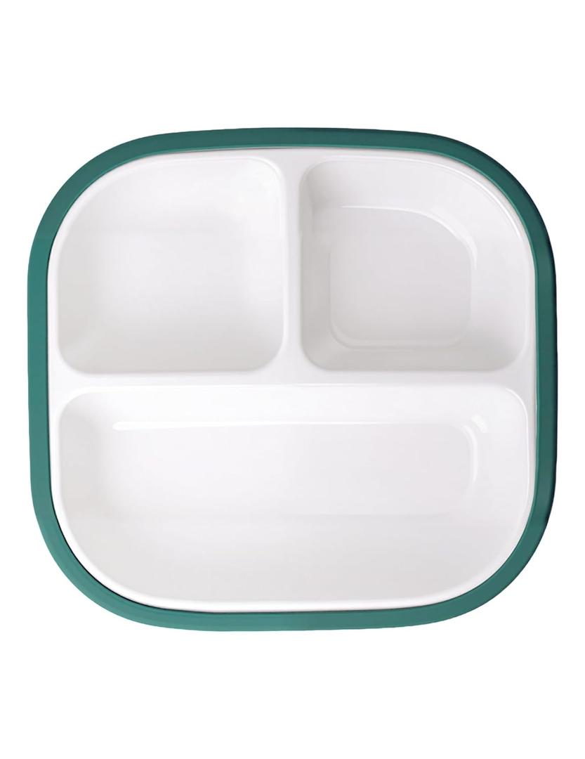 BABELIO 8'' Toddler Porcelain Plates with Silicone Suction Sleeves, Lead & BPA Free, Divided, Microwave & Dishwasher Safe, Stay Put, Suitable for Kids/Babies, Matcha Green