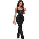 Women Sexy Elegant 2 Piece Outfits Mesh See Through Patchwork Bodycon Jumpsuit Birthday Party Night Out Romper, Size: L
