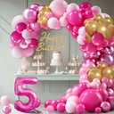 2 x Pink Birthday Balloon Arch Garland Kit - Hot Pink Gold Metallic Pink Balloons Happy Birthday Banner Party Decorations for Girl Princess(5 Years Old)
