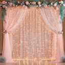 1010ft Peach Tulle Backdrop Curtain with Lights String for Parties, Sheer Photo Curtain Backdrop Drapes for Wedding Party Photography Backgrounds