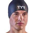 TYR Adult Long Hair Wrinkle-Free Silicone Swim Cap (Black)