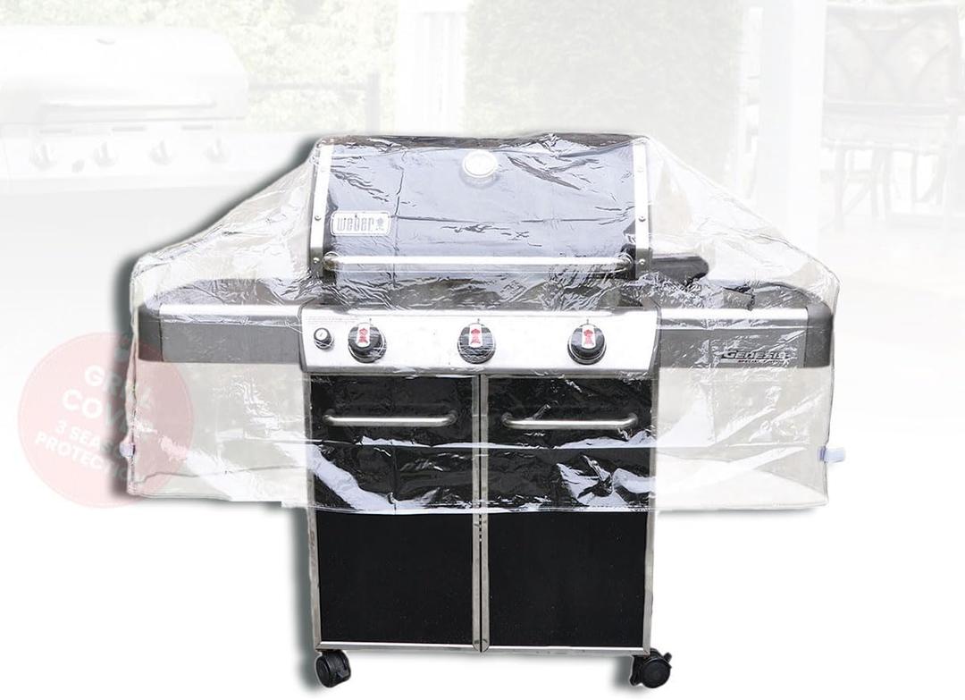 LAMINET Crystal Clear Heavy-Duty Waterproof Plastic Outdoor Furniture Cover - 60 Inches Gas Grill Cover - 3 Season Protection - Keep Rain, Snow & Debris Off! Premium Protection at Economy Price!