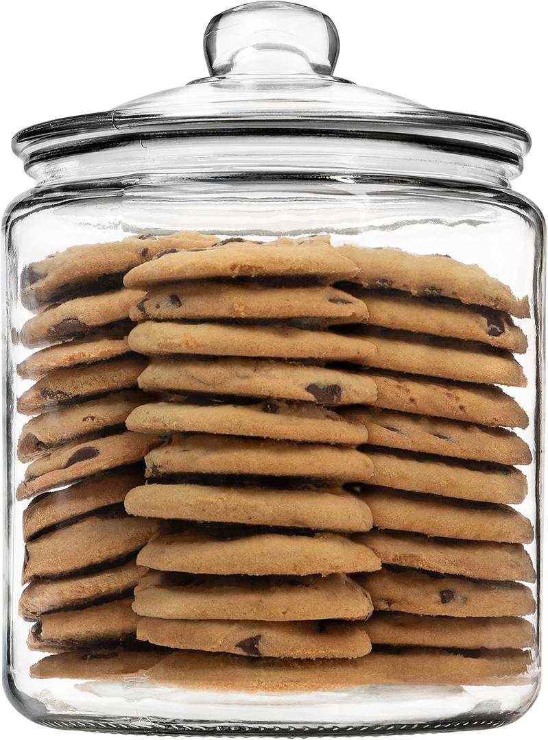 1 Gallon Glass Cookie Jar with Lid Glass Jar with Lid - Airtight Food Storage Container for Cookies, Candy, Flour, Dog Treats Clear Large Kitchen Jar for Pantry - Glass Containers with Lids
