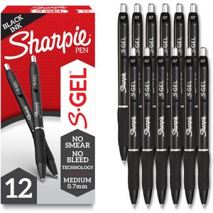 Sharpie S-Gel Gel Pens Drawing Pens Gel Ink For Journaling Writing Coloring Medium Point (0.7Mm) Black Barrel Black Ink 12 Count