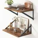 Fun Memories 10 Inch Deep Floating Shelves, Walnut Floating Shelf 16 Inch Long, 16" W x 10" D Wall Shelves Set of 2, Deep Shelves for Books, Wide Floating Shelves for Bahtoom, Living Room, Kitchen